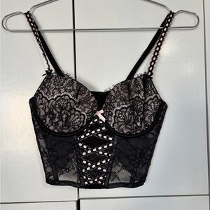 Victoria's Secret Black & Pink Lace Corset Bustier